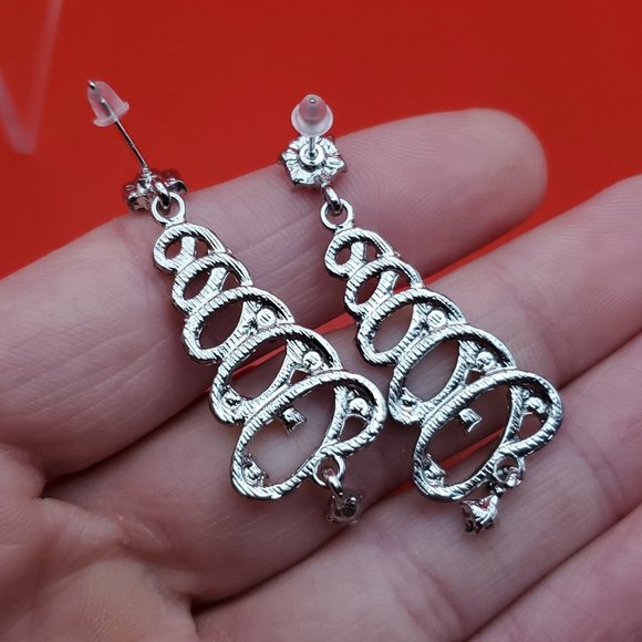 Silver Tone Beautiful Crystal Christmas Tree Dangle Earrings - Picture 4 of 6